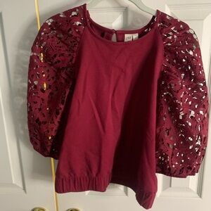 Anthropology Dolan Deep Red Lace Accent Top